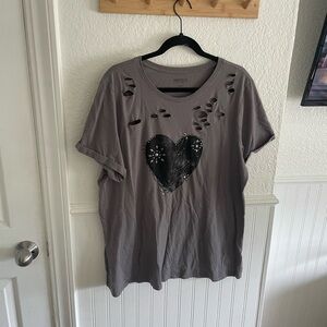 Torrid Gray Distressed Tee with Black Heart